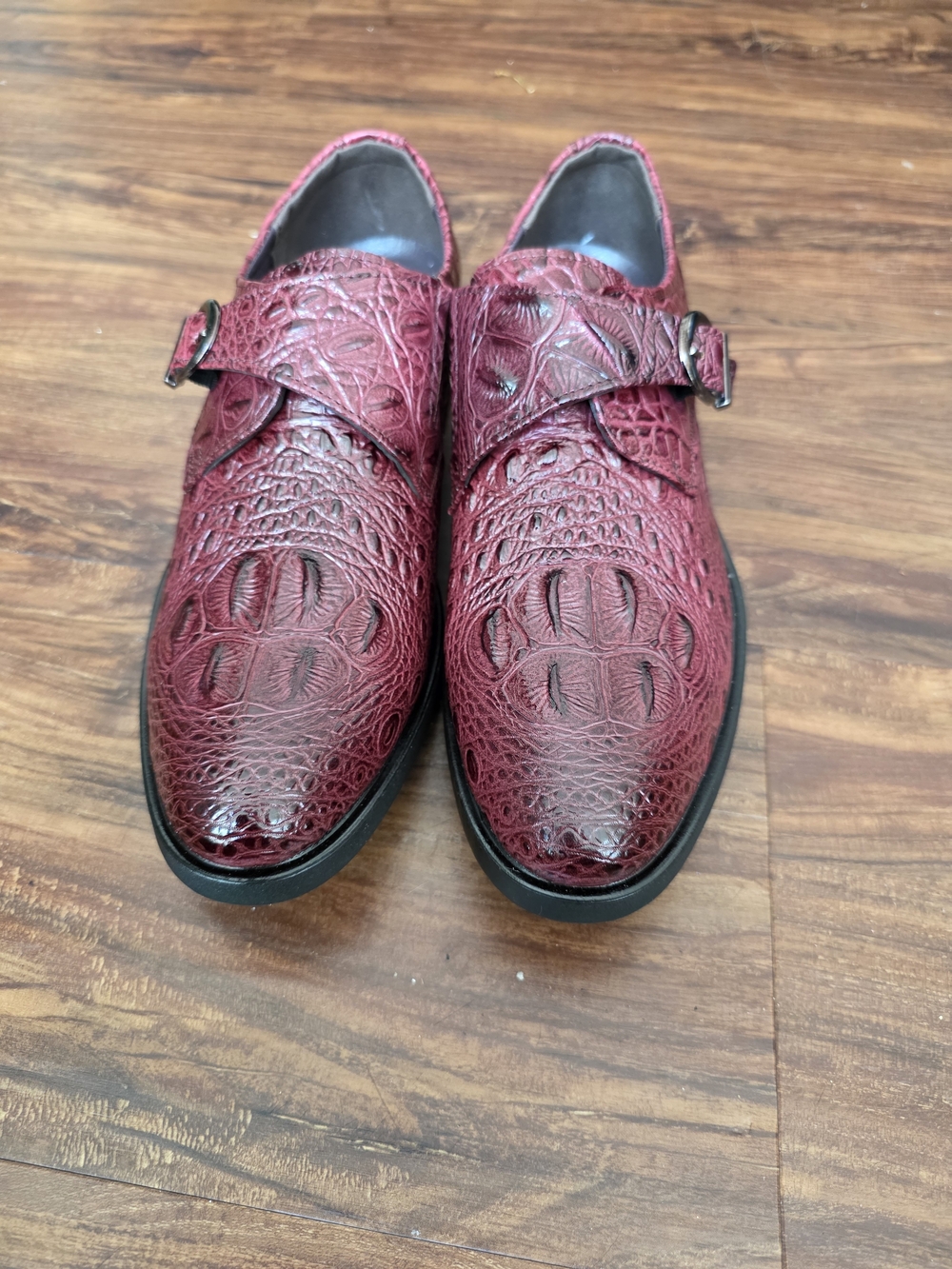 Men's Burgundy Textured Monk Strap Dress Shoes
